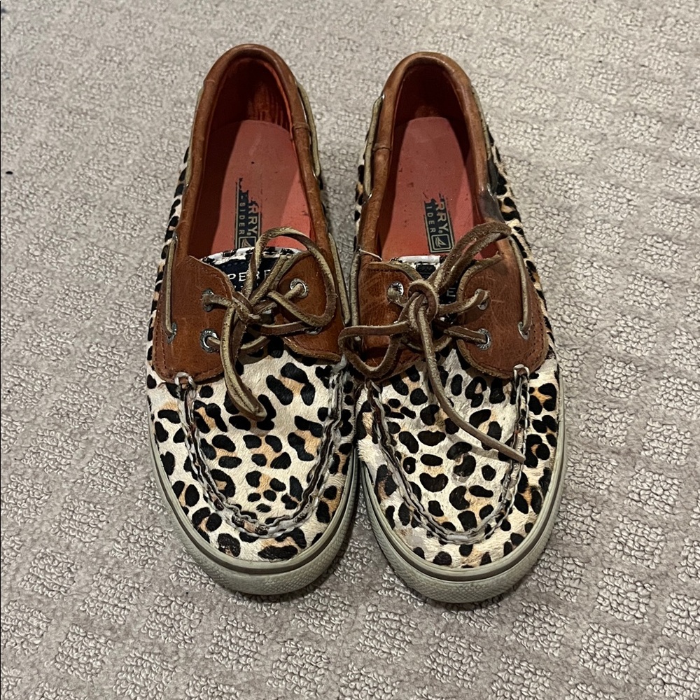 Sperry Brown and Leopard Print Boat Shoes